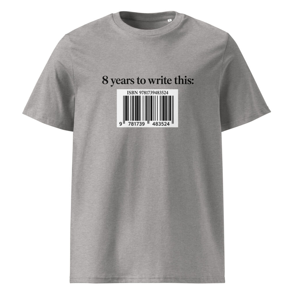 Personalised ISBN Barcode T-shirt in heather grey, front view