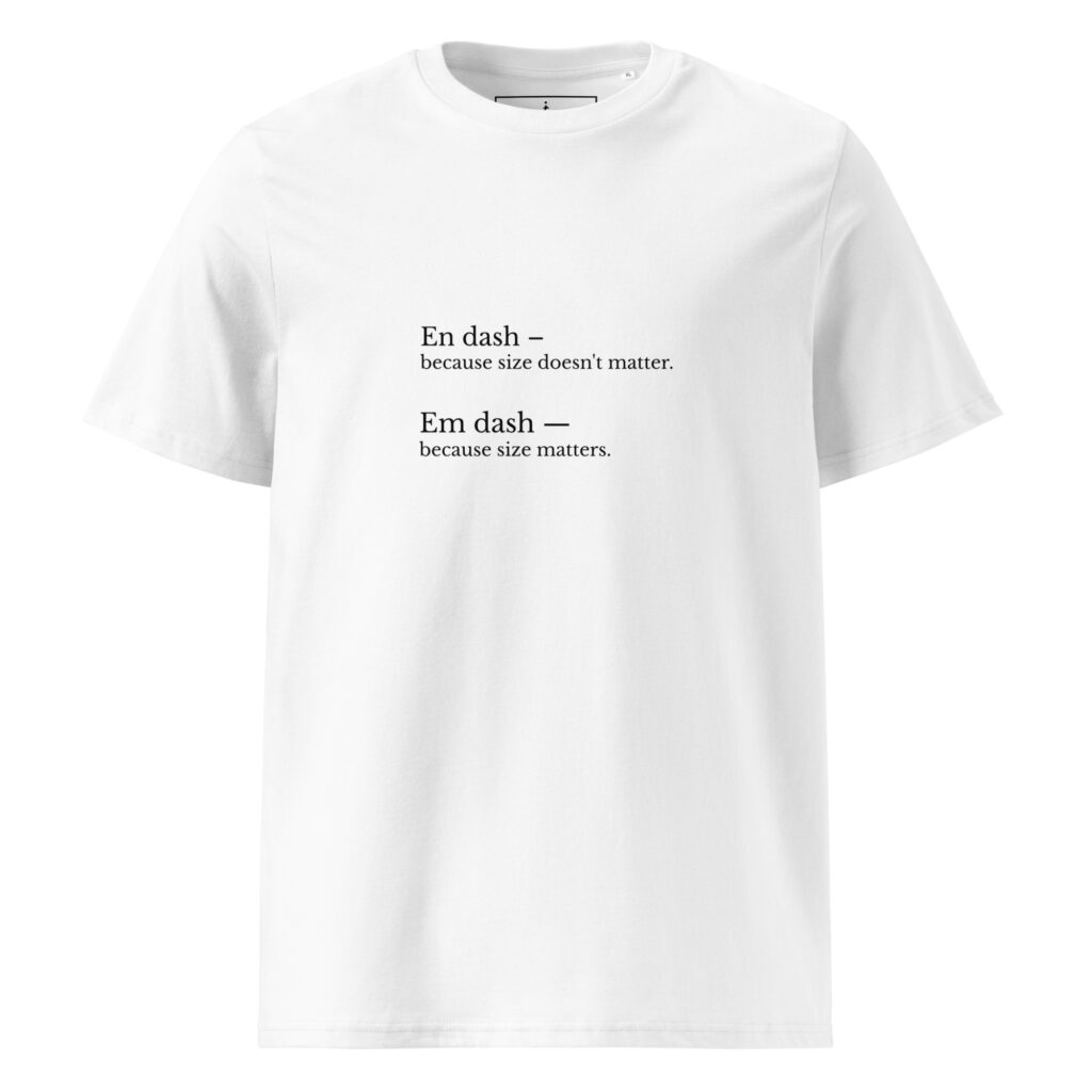 En dash / Em dash T-shirt in white, front view