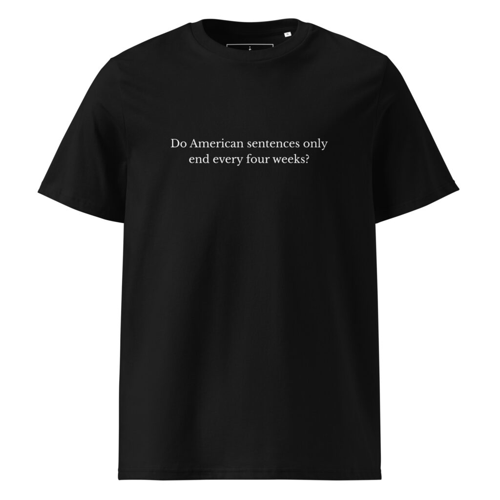 American Sentence T-shirt in black, front view