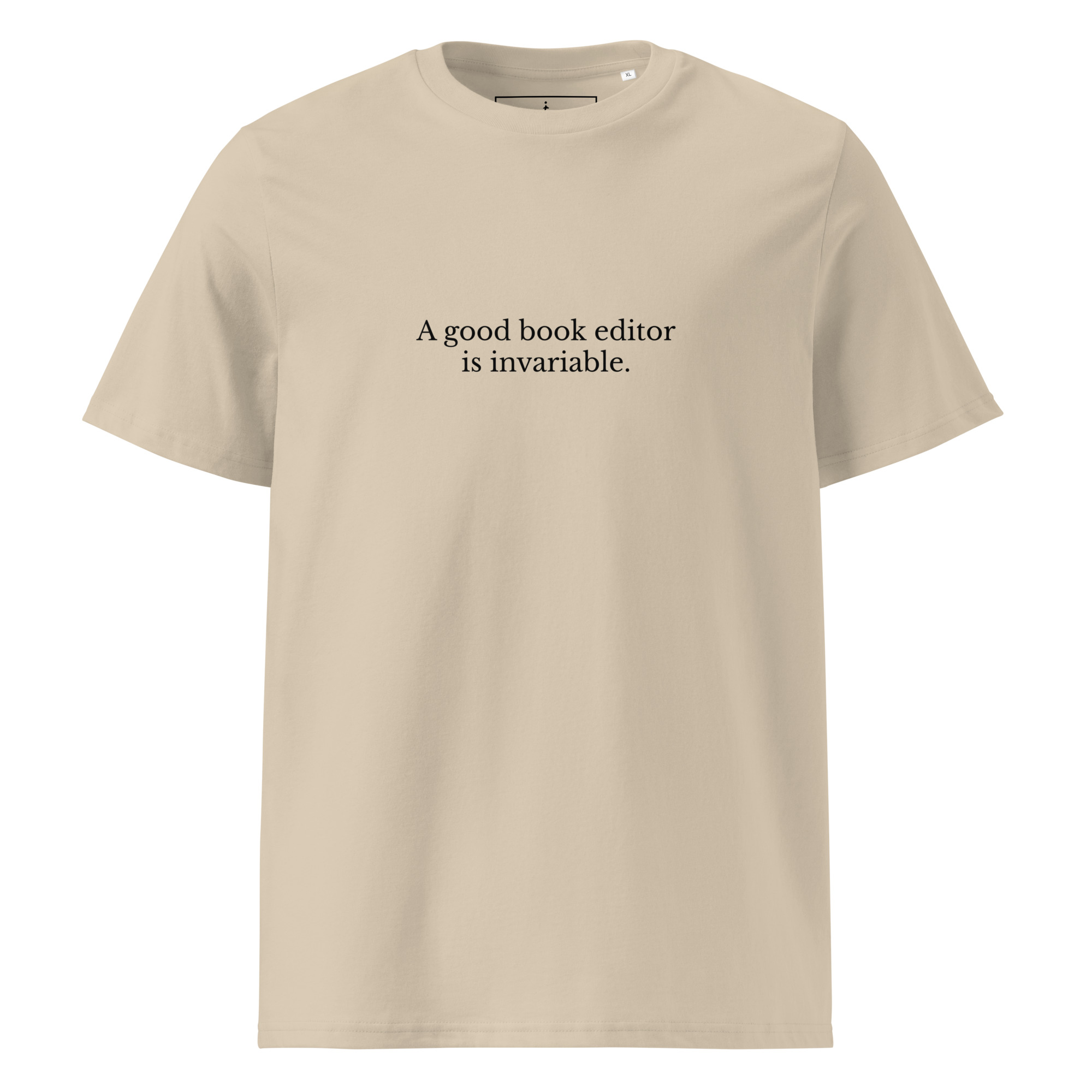 Invariable Editor T-shirt in desert dust, front view