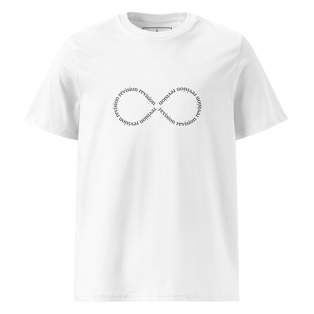 Infinite Revision T-shirt in white, front view