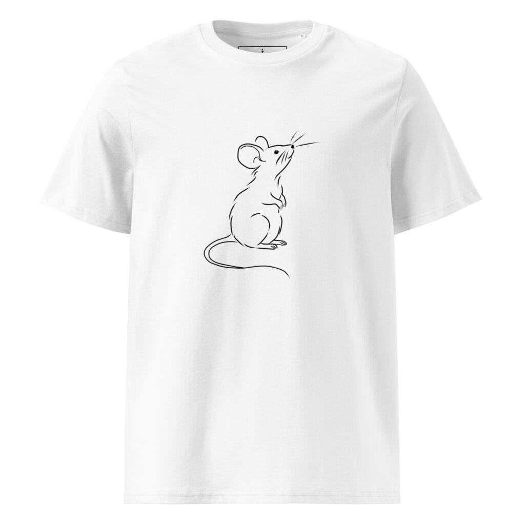 Minimalist Mouse Line Art T-Shirt in white, front view