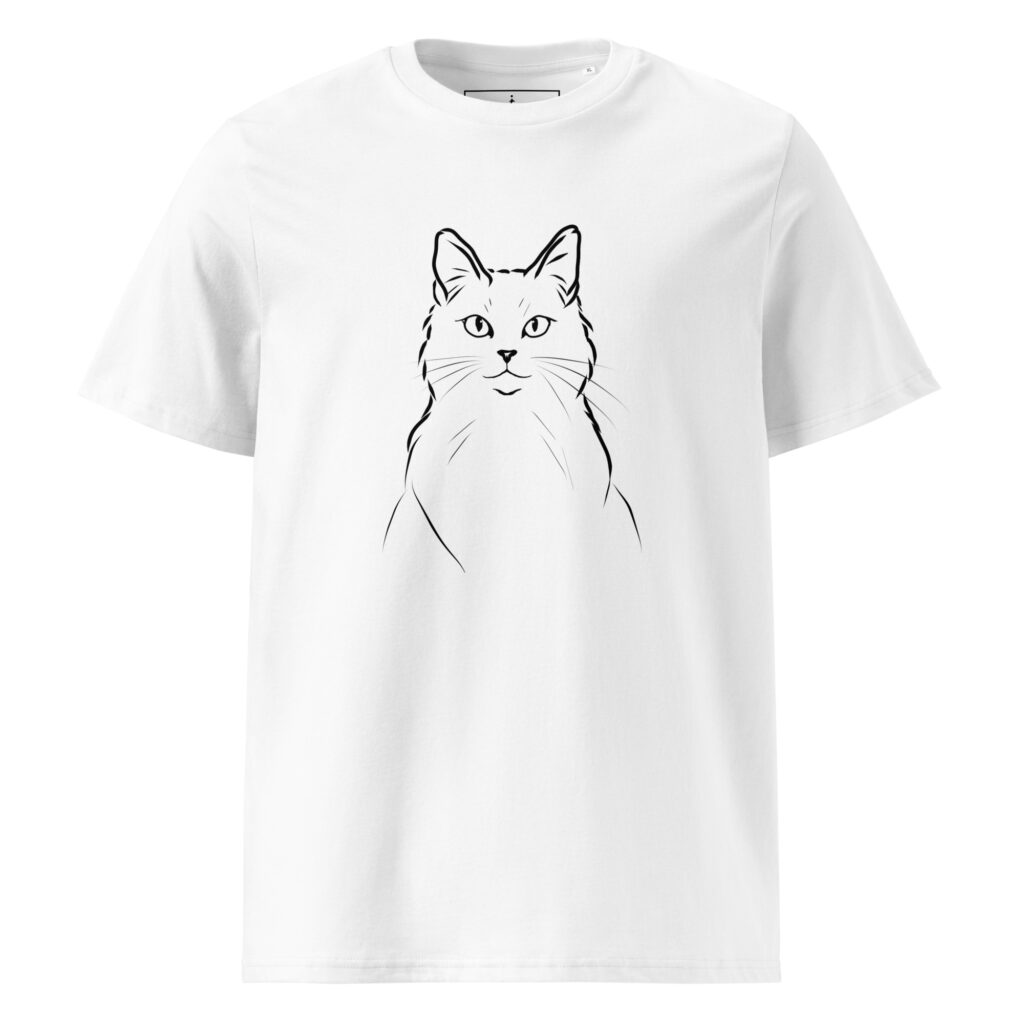 Minimalist Cat Portrait Line Art T-Shirt in white, front view