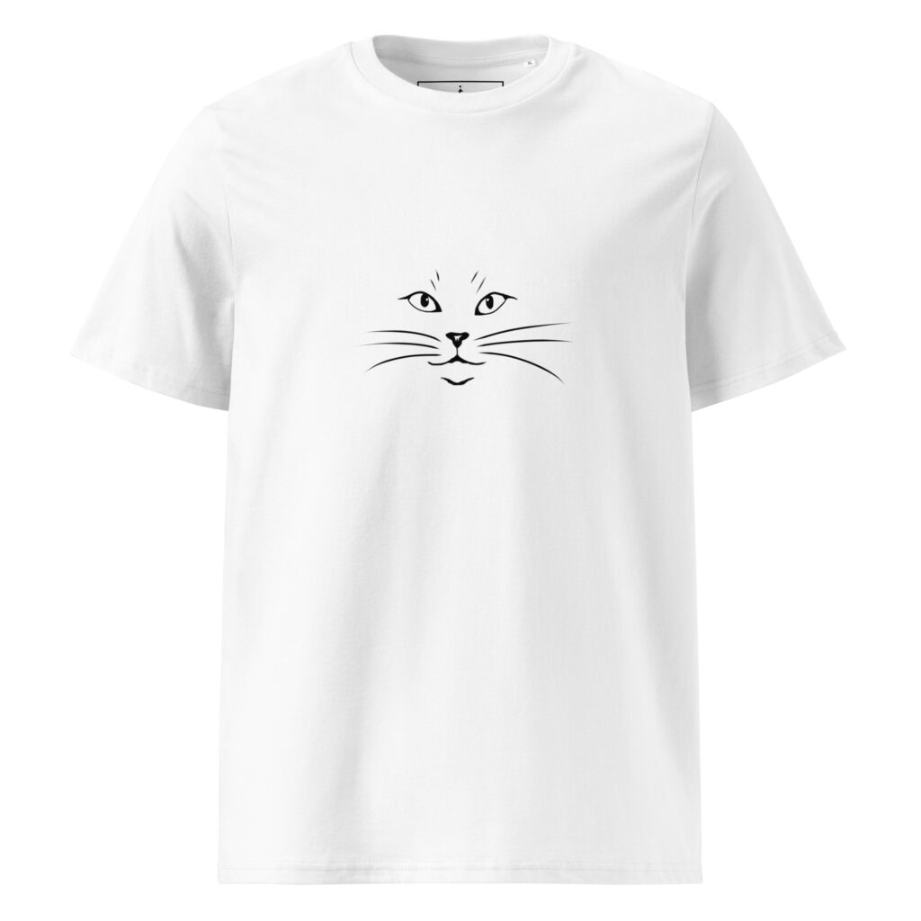 Minimalist Cat Face Line Art T-Shirt in white, front view