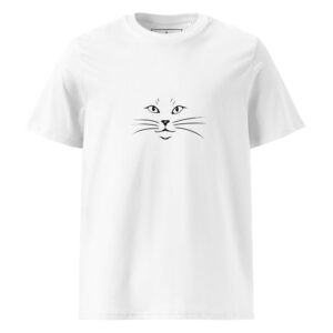 Minimalist Cat Face Line Art T-Shirt in white, front view