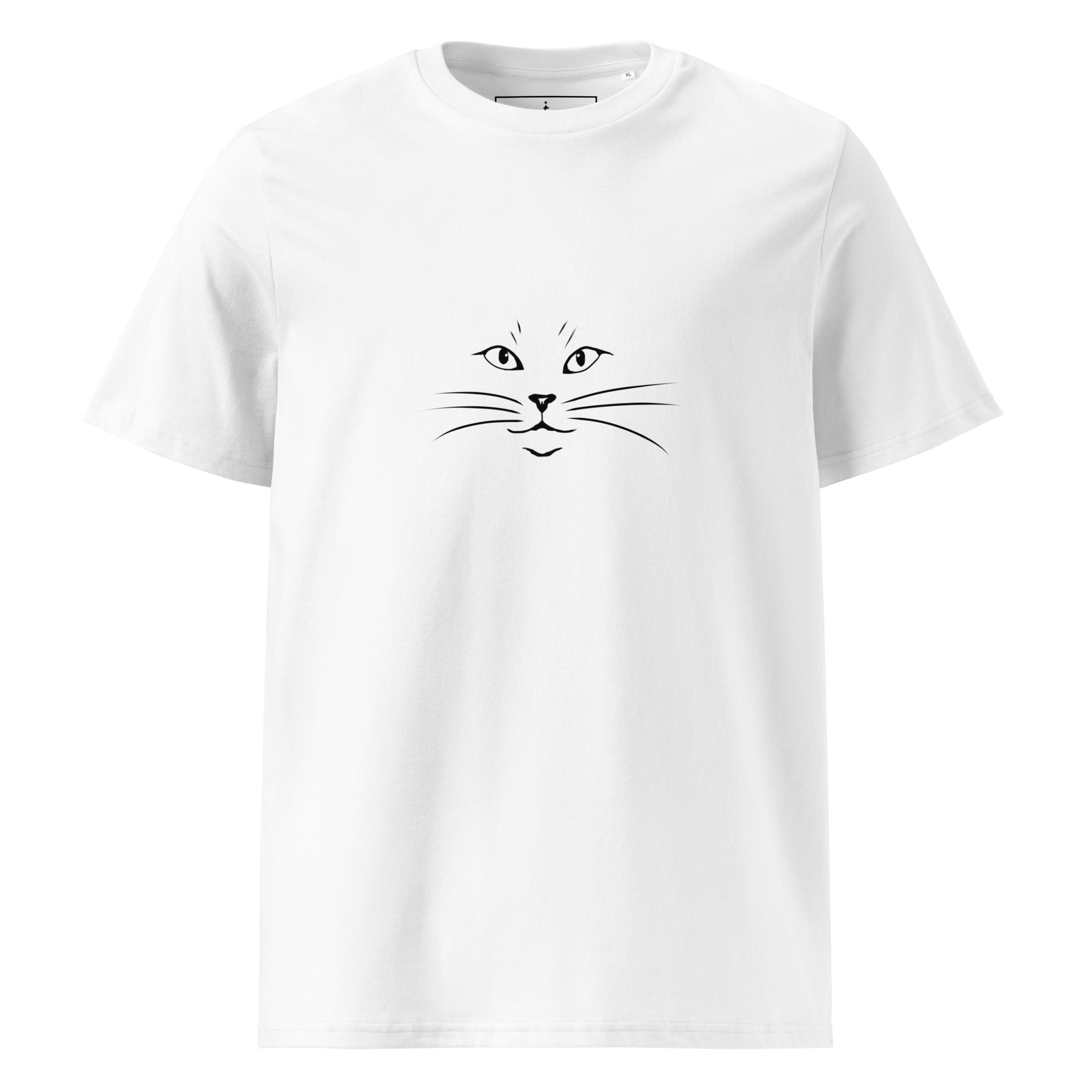 Minimalist Cat Face Line Art T-Shirt in white, front view